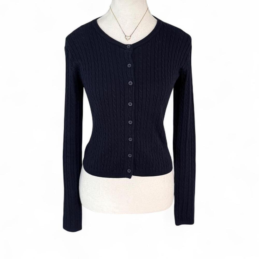Navy Blue Brandy Melville Cardigan Button Up Preppy Casual Cable Knit One Size